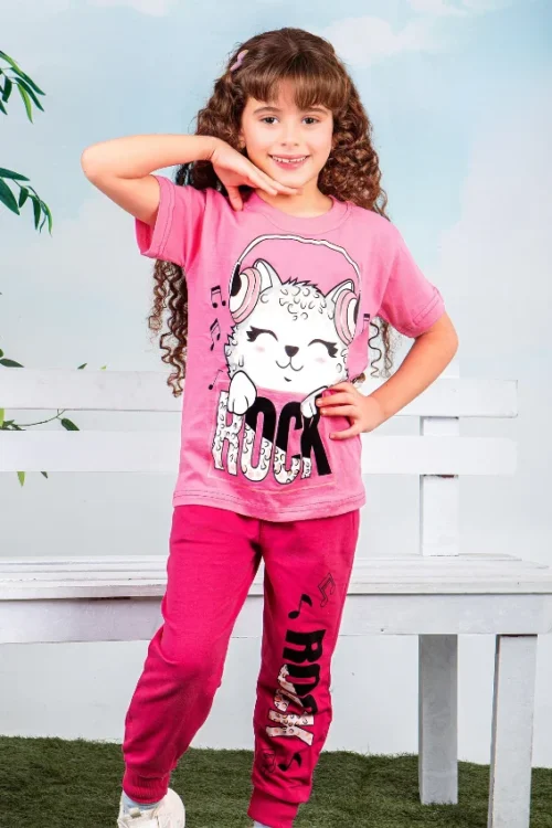 Stylish Pink Rock Print Outfit