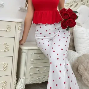 Stylish Strawberry Pattern Pants Set