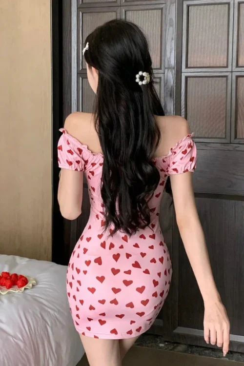 Heart Pattern Off Shoulder Dress - Image 2