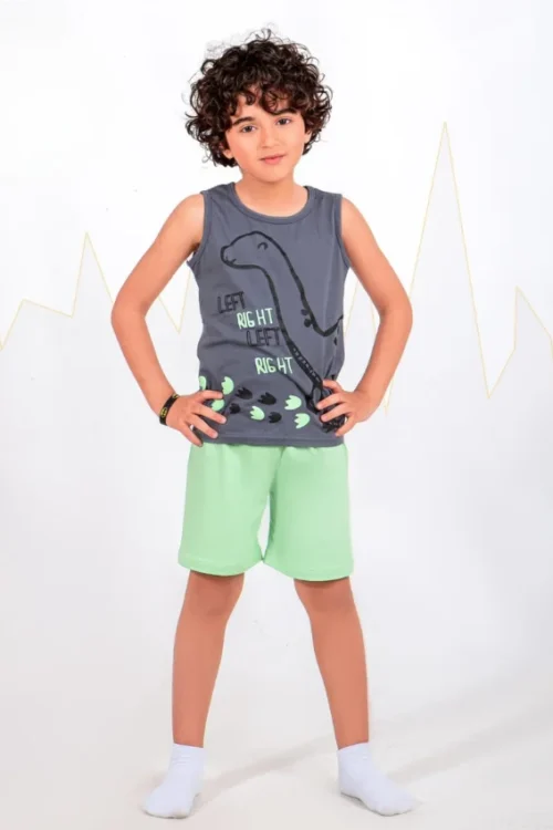 Dinosaur Tank Top with Green Shorts - Image 2