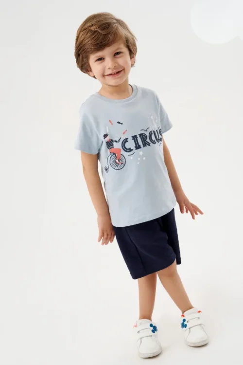 Fun Graphic Tee with Navy Shorts - Image 2