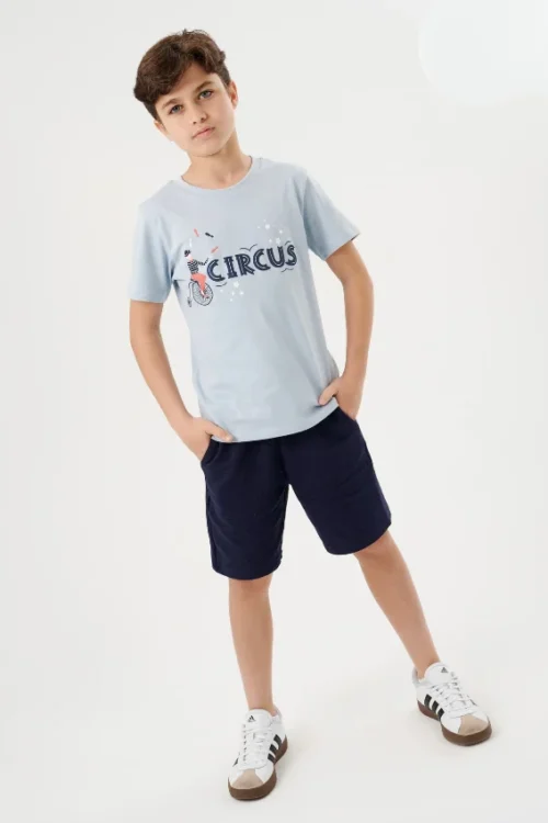 Fun Graphic Tee with Navy Shorts
