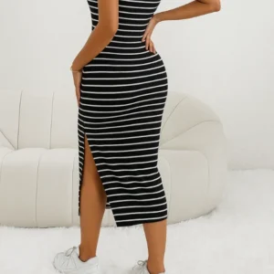 Stylish Striped Sleeveless Midi Dress
