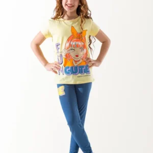 Fun Graphic Tee with Blue Leggings