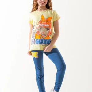 Fun Graphic Tee with Blue Leggings