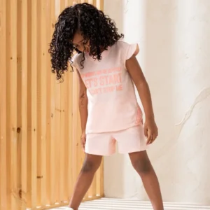 Pink Ruffled Sleeve Shorts Set