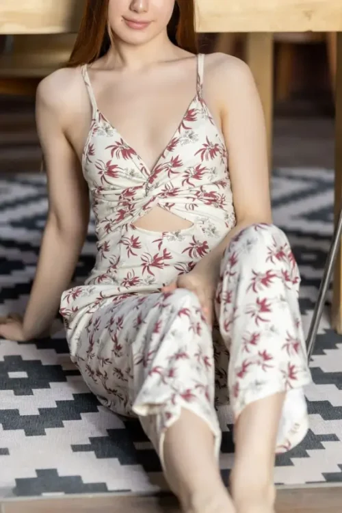 Tropical Print Sleeveless Jumpsuit - Image 3