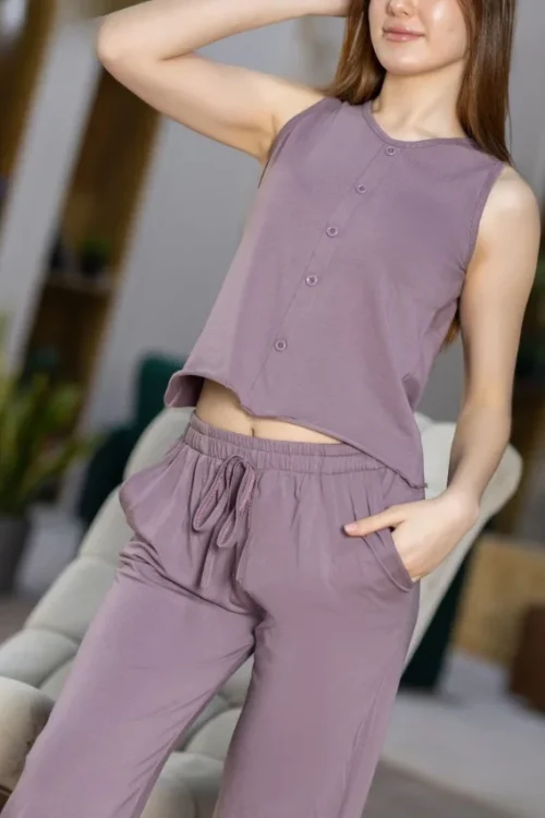 Sleeveless Button-Up Pajama Set - Image 3