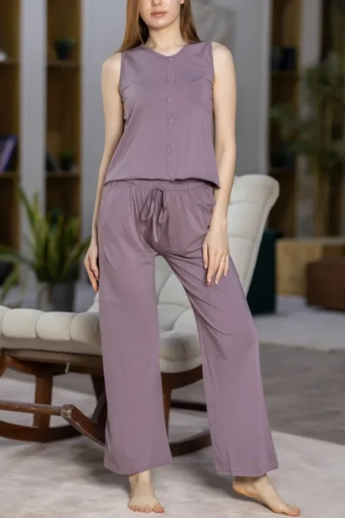 Sleeveless Button-Up Pajama Set