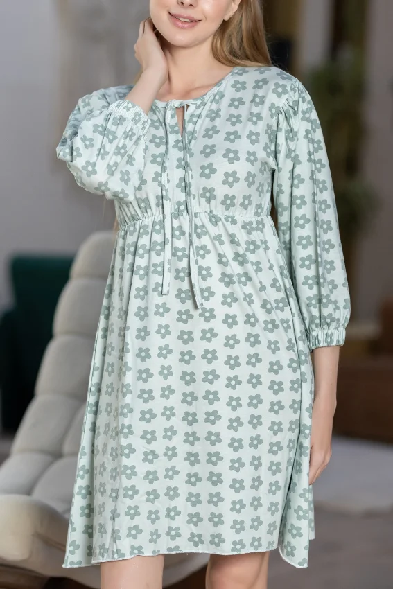 Floral Print Long Sleeve Nightdress