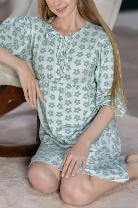 Floral Print Long Sleeve Nightdress