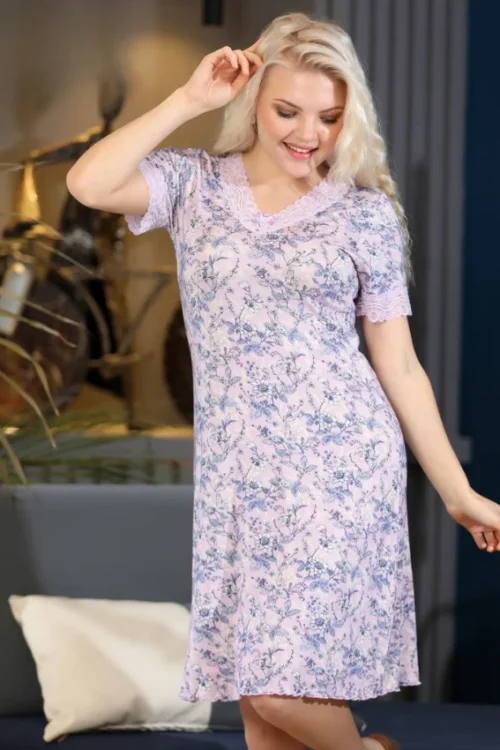 Floral Short Sleeve Home Dress - Image 2