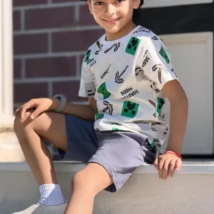 Kids Minecraft Pattern Shirt and Shorts