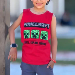 Kids Minecraft Pattern Shirt and Shorts