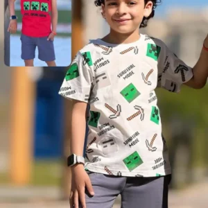 Kids Minecraft Pattern Shirt and Shorts