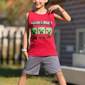 Kids Minecraft Pattern Shirt and Shorts