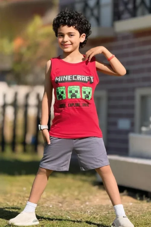 Kids Minecraft Pattern Shirt and Shorts - Image 5