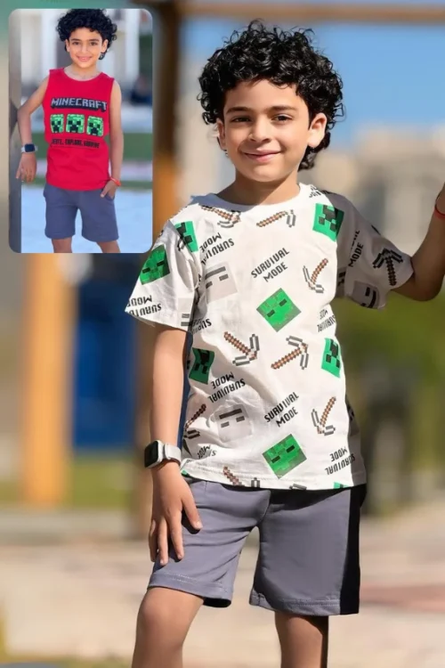 Kids Minecraft Pattern Shirt and Shorts
