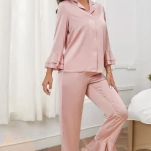 Elegant Ruffle Sleeve Pajama Set