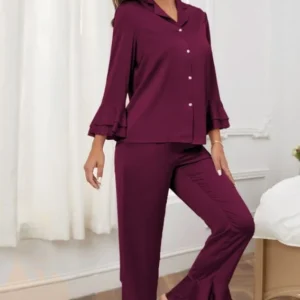 Elegant Ruffle Sleeve Pajama Set
