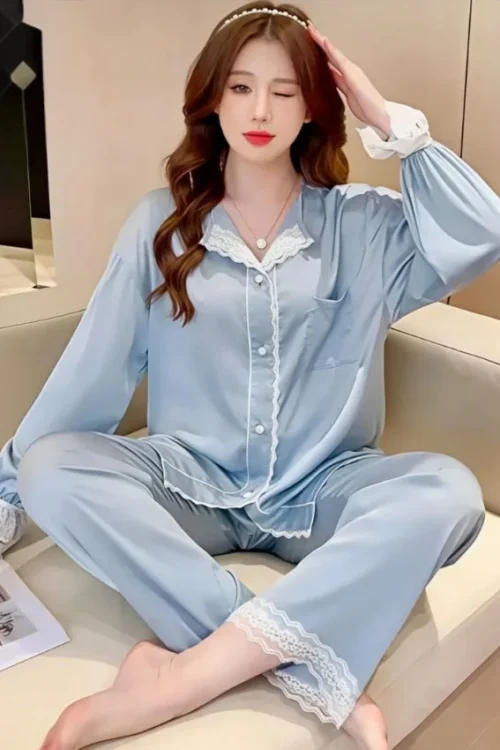 Elegant Lace Long Sleeve Pajama Set