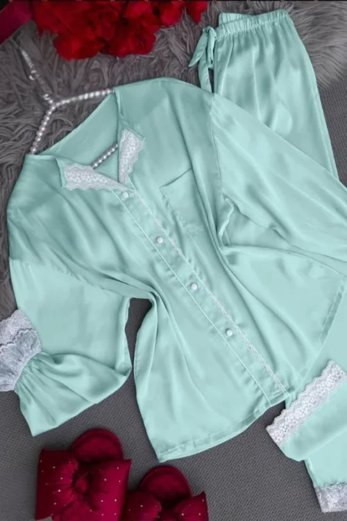 Elegant Lace Long Sleeve Pajama Set - Image 3
