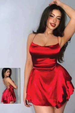 Elegant Red Satin Mini Dress