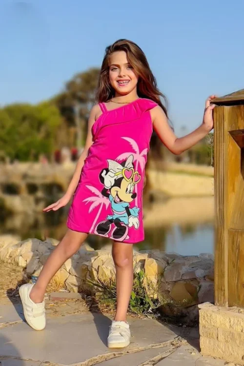Pink Cartoon Graphic Summer Dress