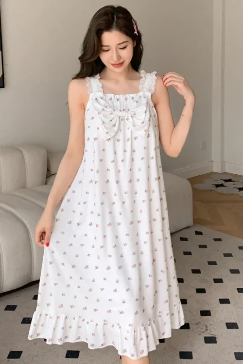 Floral Sleeveless Nightgown with Ruffle
