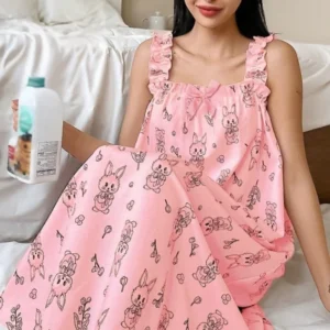 Cute Bunny Print Sleeveless Nightgown