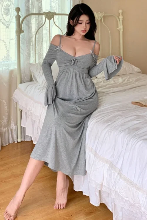 Elegant Long Sleeve Gray Dress