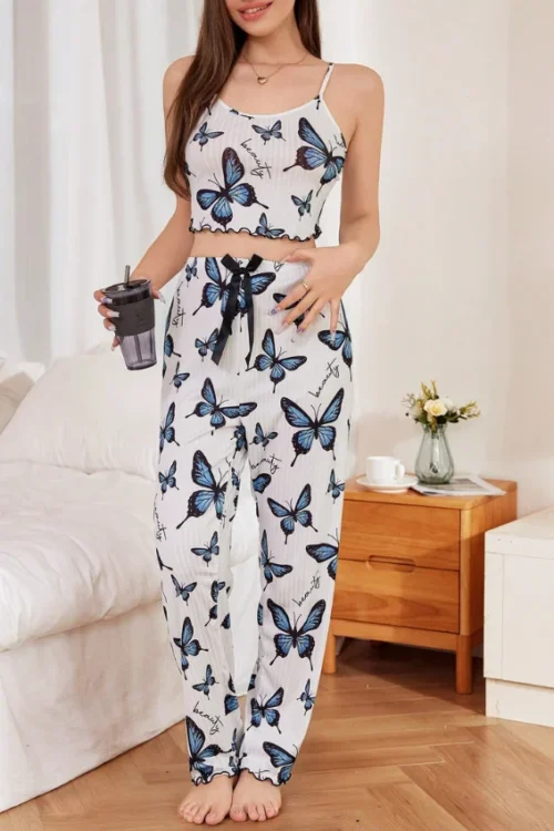 Butterfly Print Sleeveless Pajama Set - Image 3