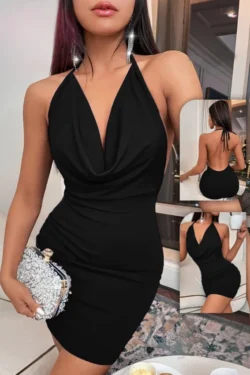 Elegant Halter Black Mini Dress