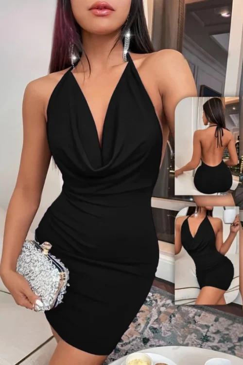 Elegant Halter Black Mini Dress