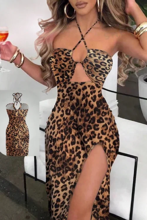 Leopard Print Cut-Out Dress