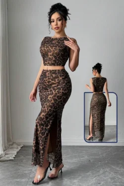 Leopard Print Sleeveless Maxi Dress
