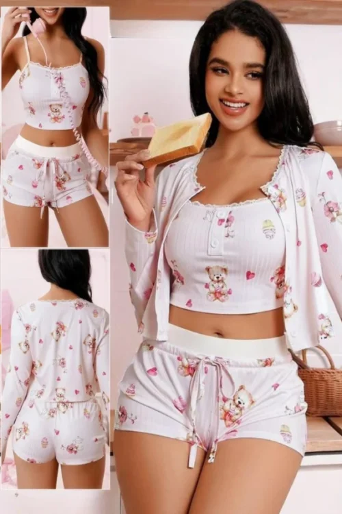 Cute Bear Print Pajama Set