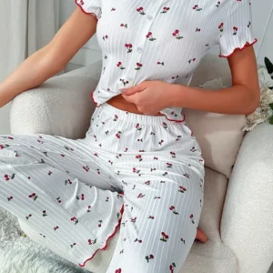 Cherry Print Short Sleeve Pajama Set