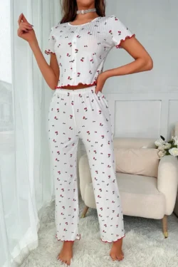 Cherry Print Short Sleeve Pajama Set