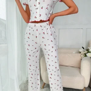 Cherry Print Short Sleeve Pajama Set