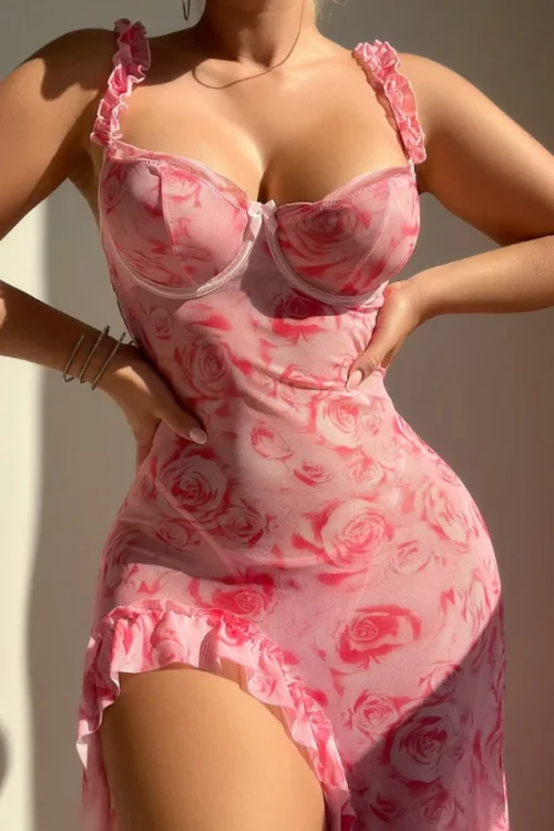 Floral Sleeveless Sheer Nightgown - Image 4