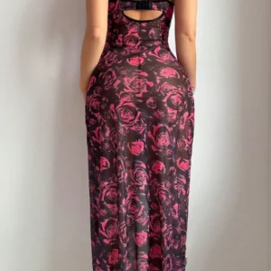 Floral Sleeveless Sheer Nightgown
