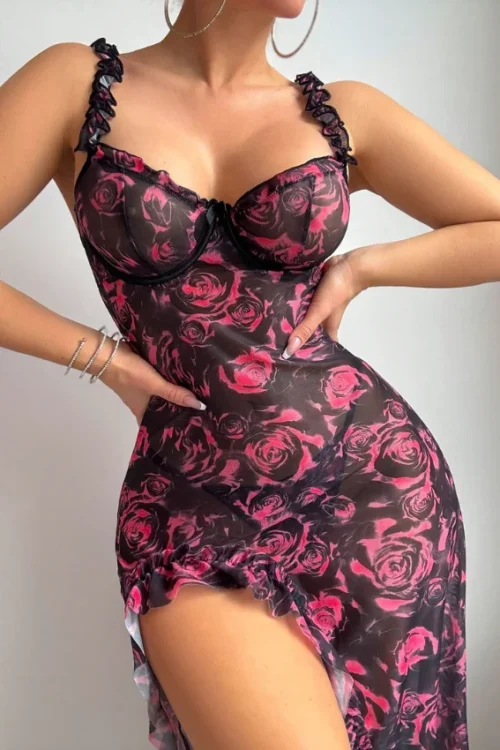 Floral Sleeveless Sheer Nightgown - Image 8
