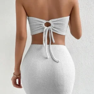 Stylish Textured Strapless Crop Top Set
