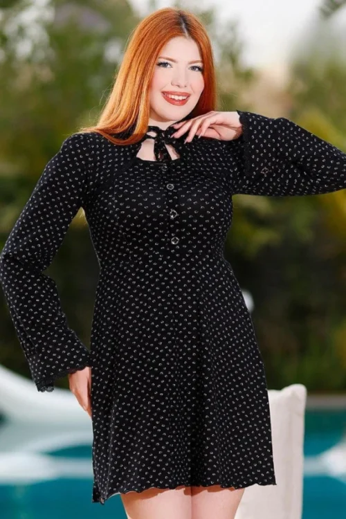 Elegant Polka Dot Long Sleeve Dress - Image 2