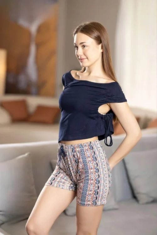 Boho Patterned Shorts & Navy Top