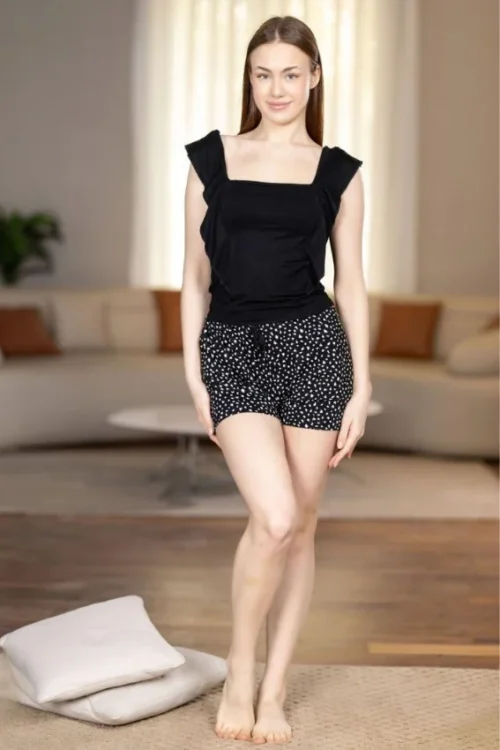 Black Tank Top with Patterned Shorts