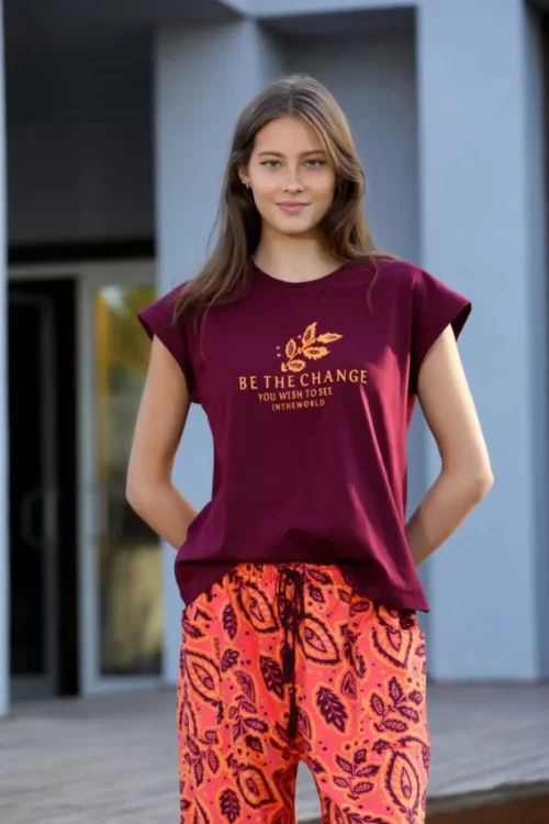 Leaf Print Short Sleeve Outfit - Image 3
