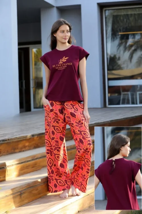 Leaf Print Short Sleeve Outfit