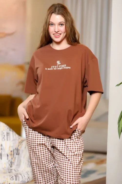 Gingham Check Pants with Half Sleeves - Image 2